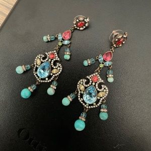 GLITZ & GLAM!  DROP EARRINGS WITH MULTICOLORED STONES.  3 1/2” drop